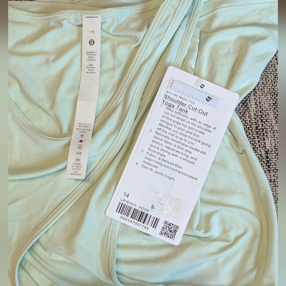 Lululemon NWT Modal-Silk Shoulder Cut-Out Yoga Tank Light Green Sz 14 - Picture 9 of 11